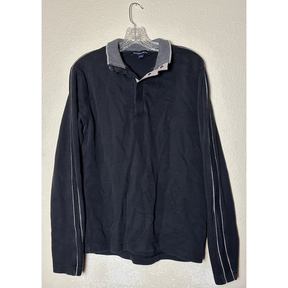 Hathaway Sweater Men's M Mock Neck Black Knit Long Sleeve Quarter Snap